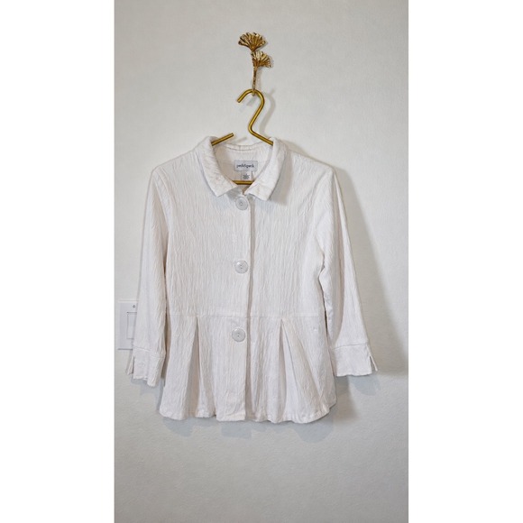 Peck & Peck Jackets & Blazers - Peck & Peck Soft Luxury Tailored White Textured Crinkle Button Peplum Vintage S